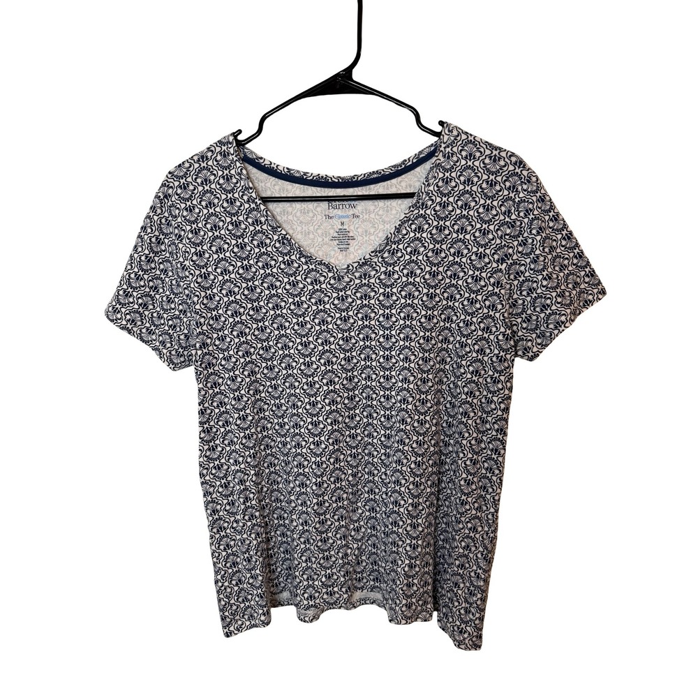 Croft & Barrow Womens Blue White Medallion V-Neck The Classic Tee Cotton Shirt M